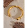 Yhpup Waterproof 316l Stainless Steel Metal Geometric Open Cuff Bracelet Bangle Statement Gold Color Texture Vintage Jewelry