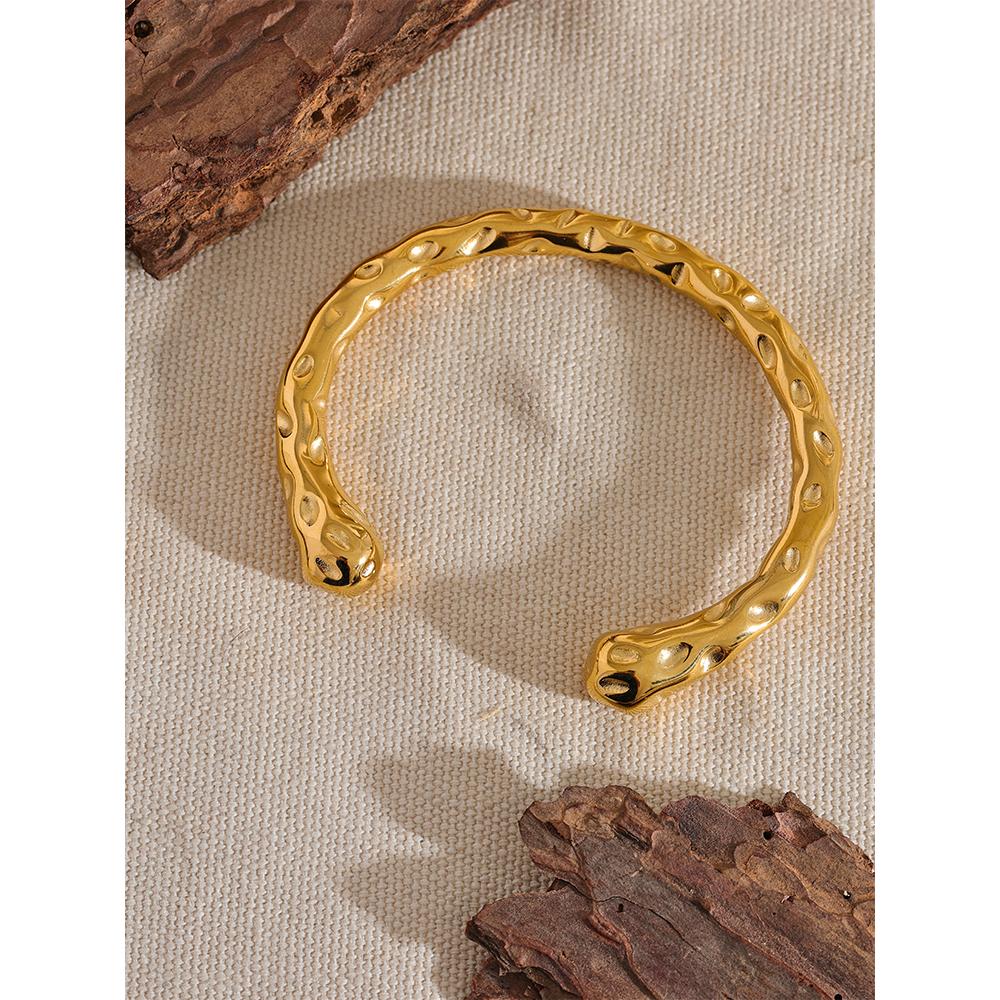 Yhpup Waterproof 316l Stainless Steel Metal Geometric Open Cuff Bracelet Bangle Statement Gold Color Texture Vintage Jewelry