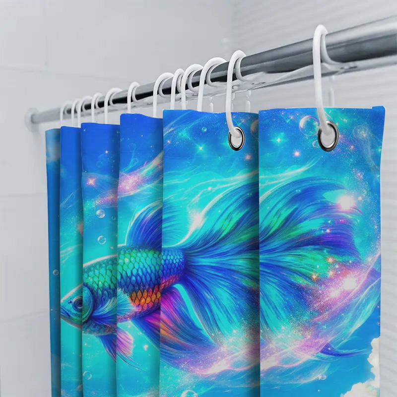 3D Printed Shower Curtain with Fish Design for Bathroom Decor Waterproof and Eco-Friendly Home Accessories Easy Installation Kit