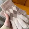 Gloves Warm gloves Fleece thickened gloves Leaky finger knitted middle school student cold-proof plush gloves