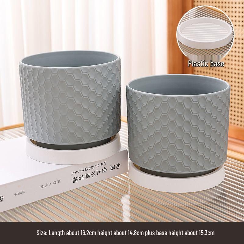Elegant Large Ceramic Flower Pot with Saucer for Home - Light Luxury Style Ideal for Orchids, Succulents, and Green Plants