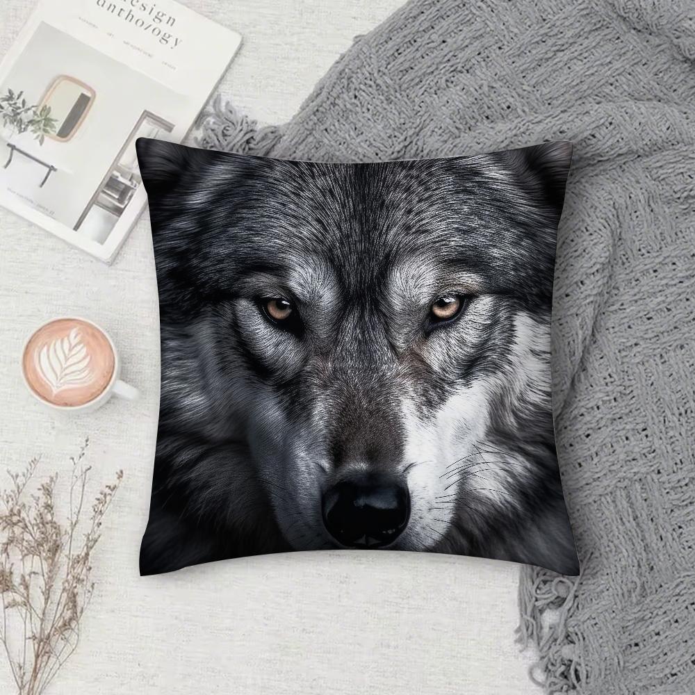 Anime Cool Wolf Cartoon Pillow Case Square DoubleSided Printing Sofa Cushion Cover Pillowcase Bedroom Bedside