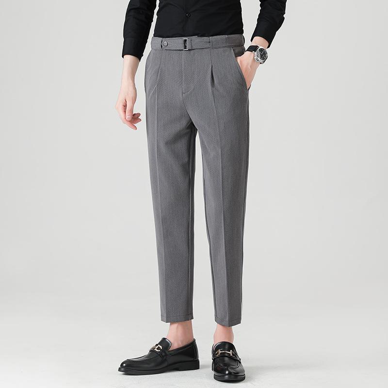 Winter fleece thickened men's casual pants with belt fashionable young men's nine-point pants fleece trousers