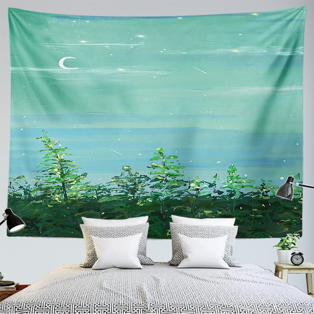 Oil painting landscape tapestry moon cloud wall hanging Kawaii room hippie land girl bedroom aesthetic tapestry decoration