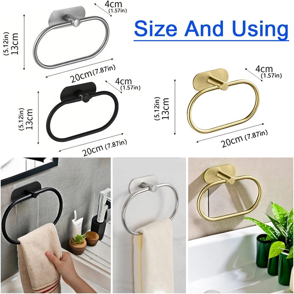 Toallero de acero inoxidable autoadhesivo para baño, toallero negro, colgador de toallas, barra de aro, accesorios de almacenamiento para cocina