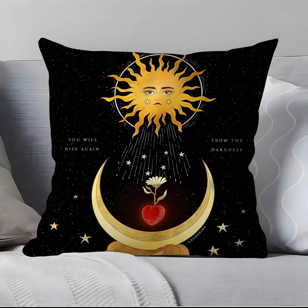 Sun Moon Mandala Series Pattern Pillow Case Anti-dustmite Pillowcase Invisible Zipper Silky Short Plush Sofa Cushion Cover
