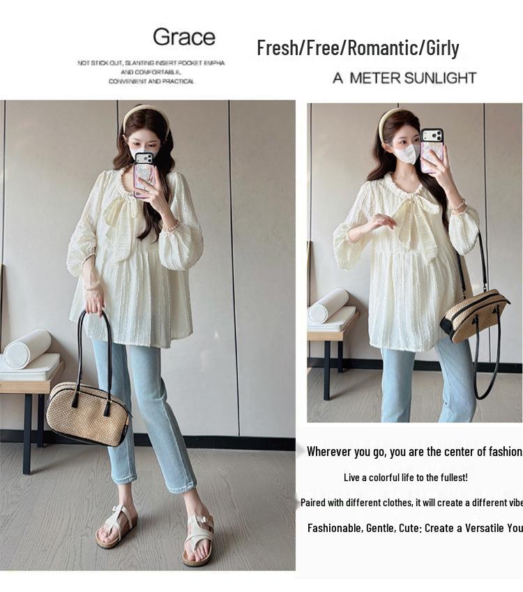 Versatile Long Sleeve Korean Style Maternity Doll Shirt for Spring/Autumn 2026