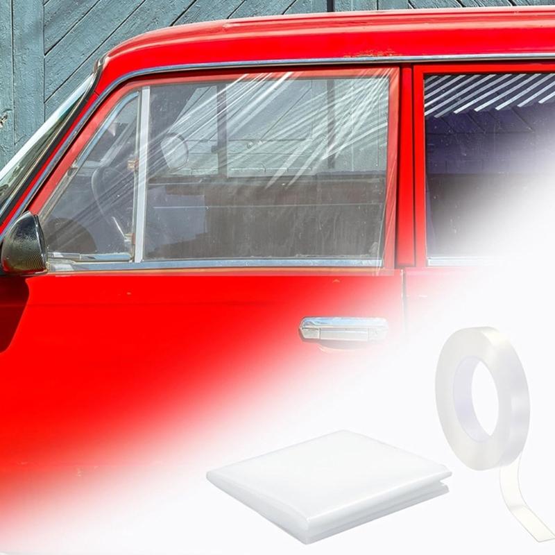 Waterproof PVC Film for Broken Window Car Window Covering Film with Double Side Tape Glass Fix Kit Easy Installation