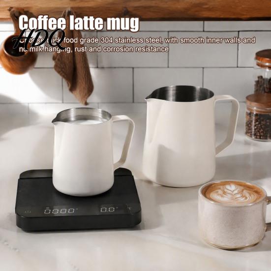 Coffee Frother Jug with Scale Stainless Steel Milk Frothing Pitcher Professional Latte Art Cup Espresso Tool Measurement Scale Dripless Spout