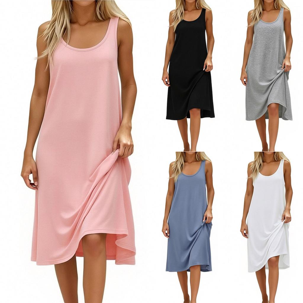 Women's Fashion Round Neck Sleeveless Tank Top Colour Casual Underwear Home Dress