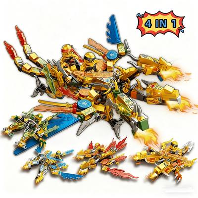 4 In 1 Ninja Dragon Mech Mini Model Action Figure Building Blocks Compatible Cartoon Anime Cities Kid Toys Gifts