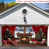 2D Flat Winter Christmas Garage Banner, Cozy Fireplace & Snowy Window Party Background