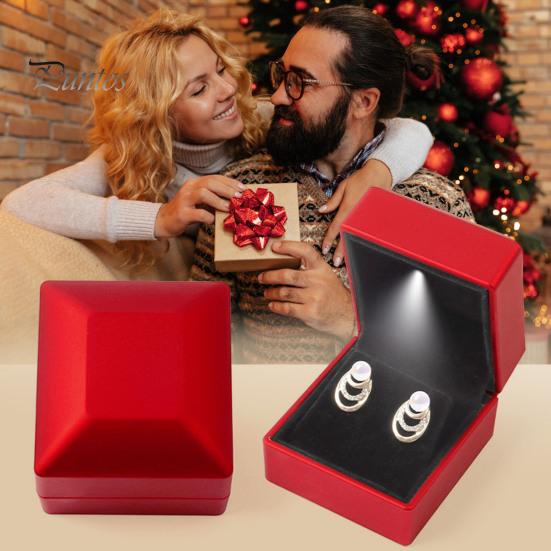 Boîte à bagues de fiançailles, conteneur à bijoux avec lumière LED, conception magnétique de rangement, boîte-cadeau à bijoux compacte et portable, fournitures de fête de mariage