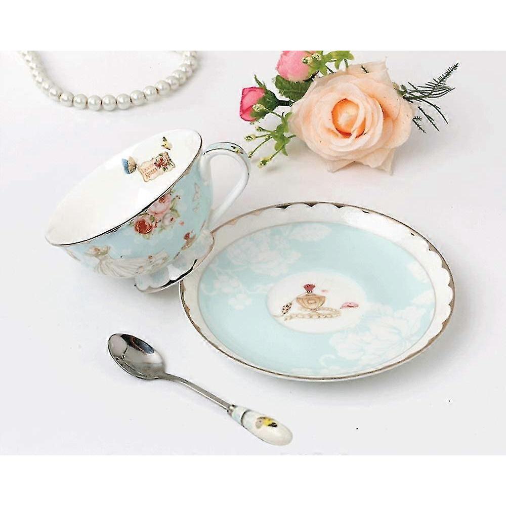 Fine Bone China Tea Cups And Saucers, Pastel Blue Floral Design Coffee Mug Tea Cups Set With Gift Box For Women Mom, 7 Ounces