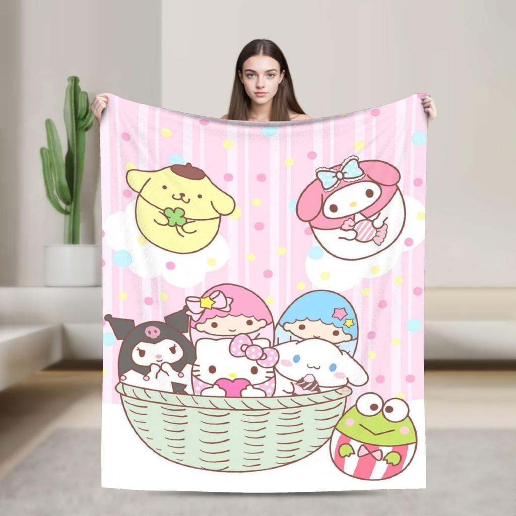 Kuromi Cute Cartoon Blankets Flannel Decoration Plaid Breathable Super Warm Throw Blanket for Bed Car Rug Piece