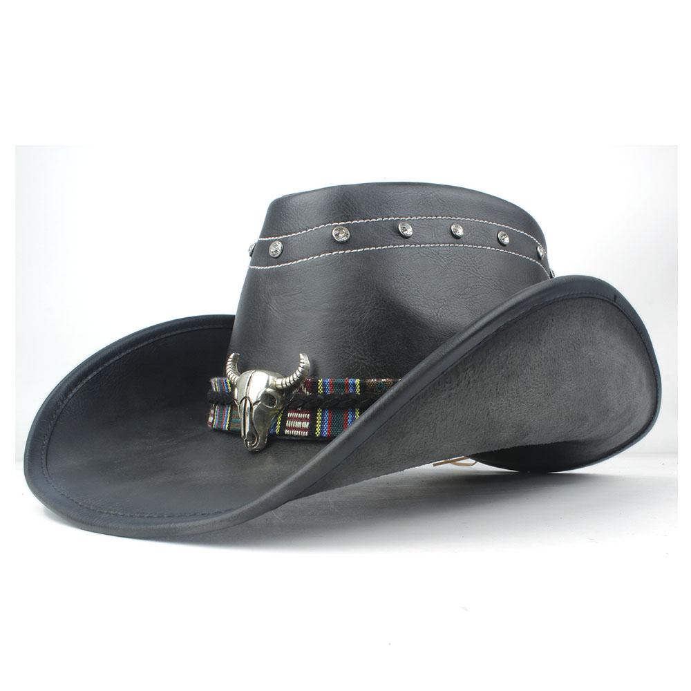 Pălărie de cowboy occidentală 100% din piele pentru bărbați, pentru gentleman, tată, Jazz, Sombrero Hombre, mărimea 58-59CM, stil 36