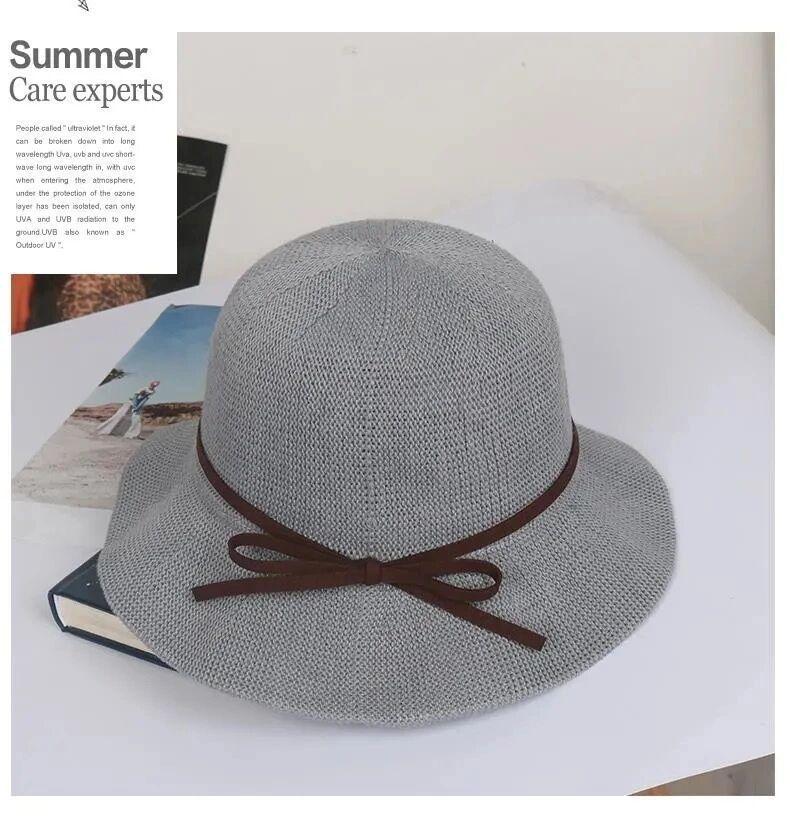 Cappello da Sole Estivo da Donna in Maglia con Fiocco a Falda Corta Protezione Solare per Uso Casual