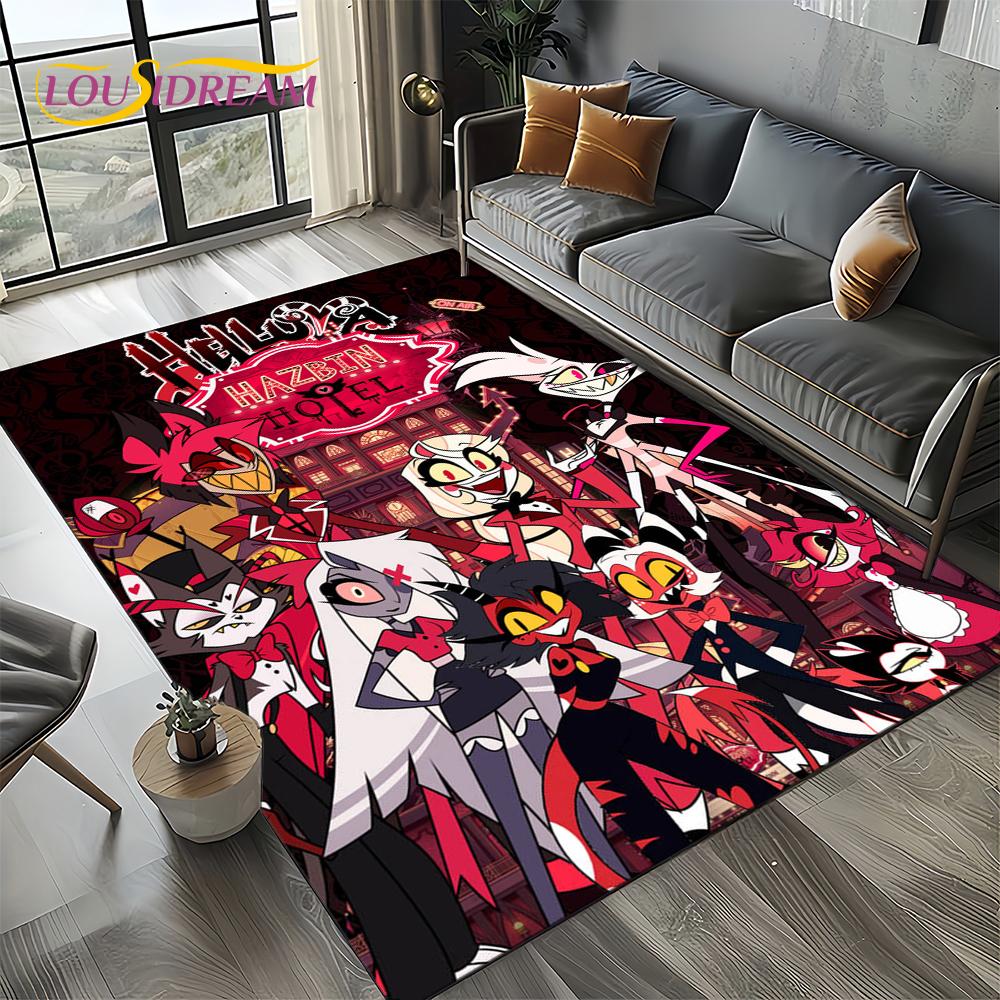 H-Hazbin Hotel Charlie Kreskówkowy Dywanik Dywan do Sypialni Salonu Dekoracja Domowa Sofa, Dekoracja do Zabawy dla Dzieci Mata Podłogowa Prezent