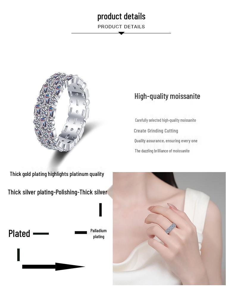 Yin Baichuan S925 Sterling Silver Rectangular Moissanite Ring for Women - Luxury, Glamour, Trendy Style