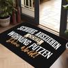 1pc Black Background Fun German Slogan Creative Floor Mat, Fleece Material, 1.02cm Sponge Padding, Thick And Comfortable Feel. Non-Slip And Stable Bot