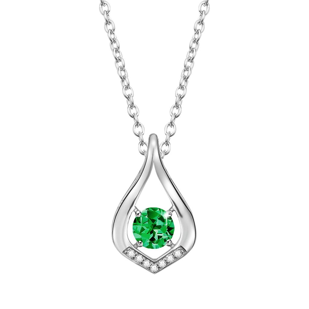 KIMIEVOL Emerald Synthetic May Drop Silver Gift Wrapping Included Women's Necklace, Birthstone, Motif, Platinum-Plated 925, Jewelry, Accessory,
