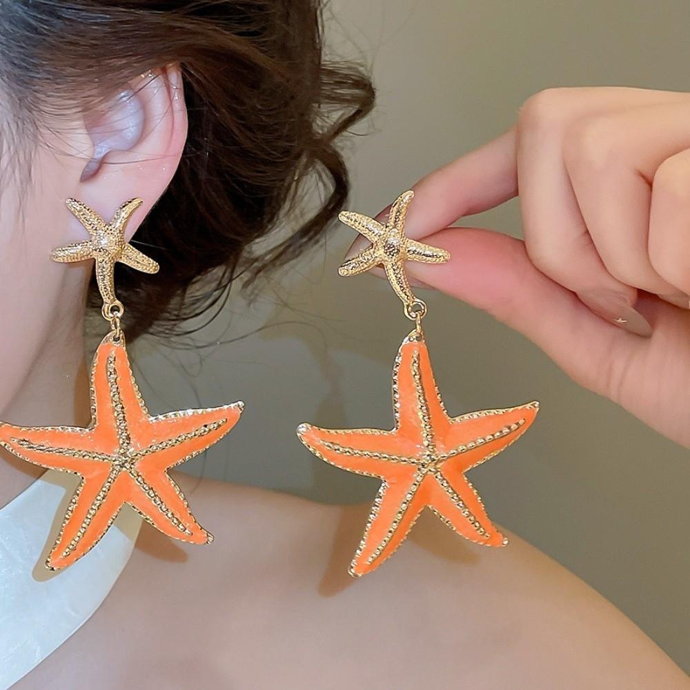 Iron Material Starfish Dangle Earrings Ear Pendant Long Tassel Earrings Women