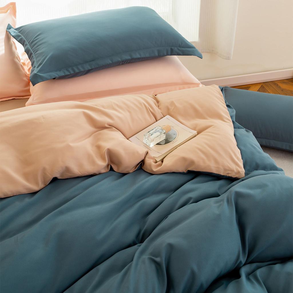 Fashion Polyester Solid Color Sheet Duvet Cover Set Single Double Bed Size Skin Friendly Machine Washable