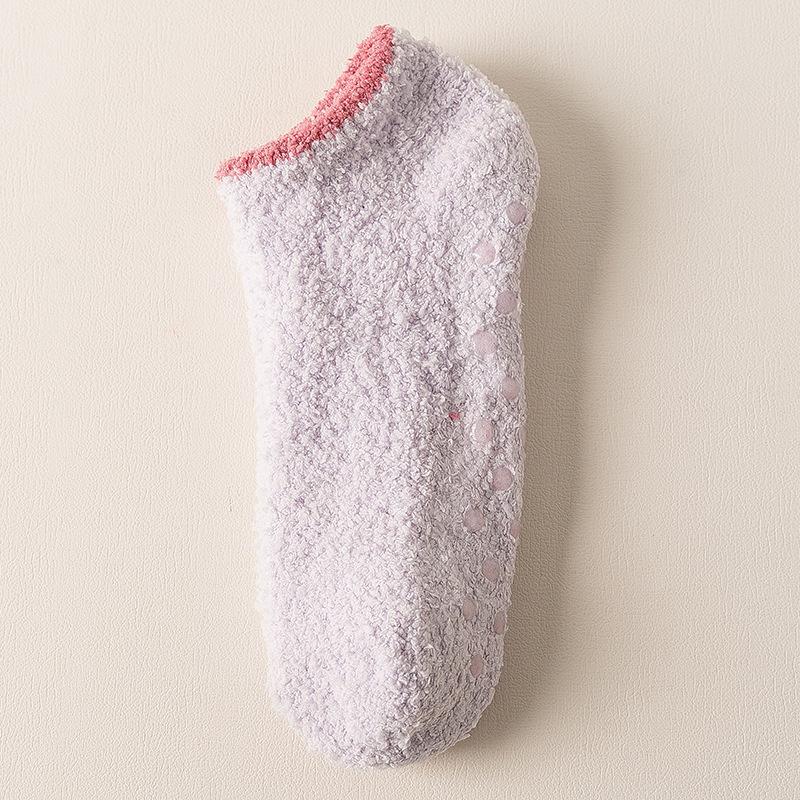New Women's Slouch Socks Women Thickened Coral Fleece Warm Indoor Floor Silicone Non-slip Invisible Cotton Boat Socks Hipster