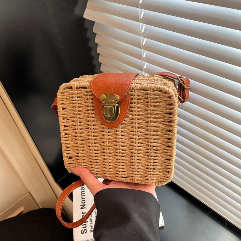 Ethnic Style Rattan Weave Bag Bohemian Beach Bag Casual Straw Shoulder Bag  Messenger Bags
