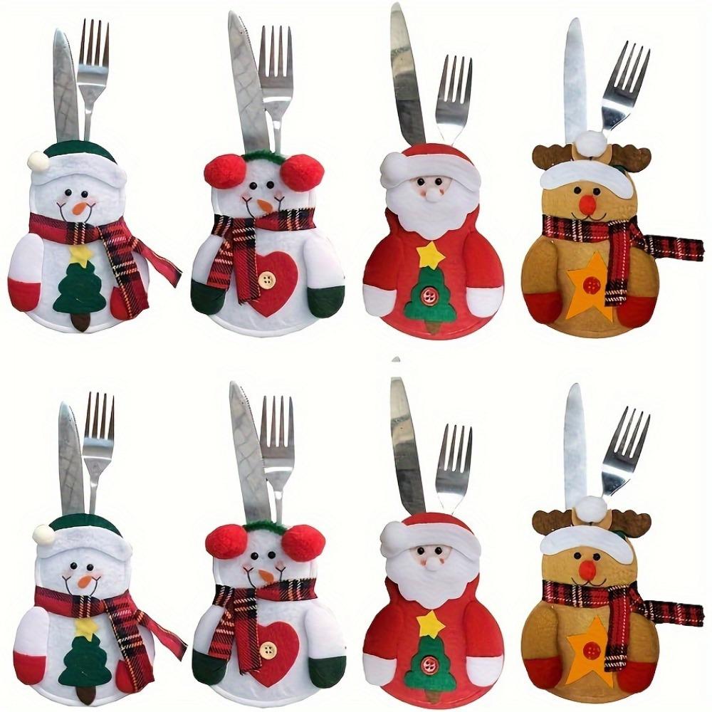 4/8 Christmas Cutlery Rack Set. Silverware Pockets & Decorative Covers for Party Styling.