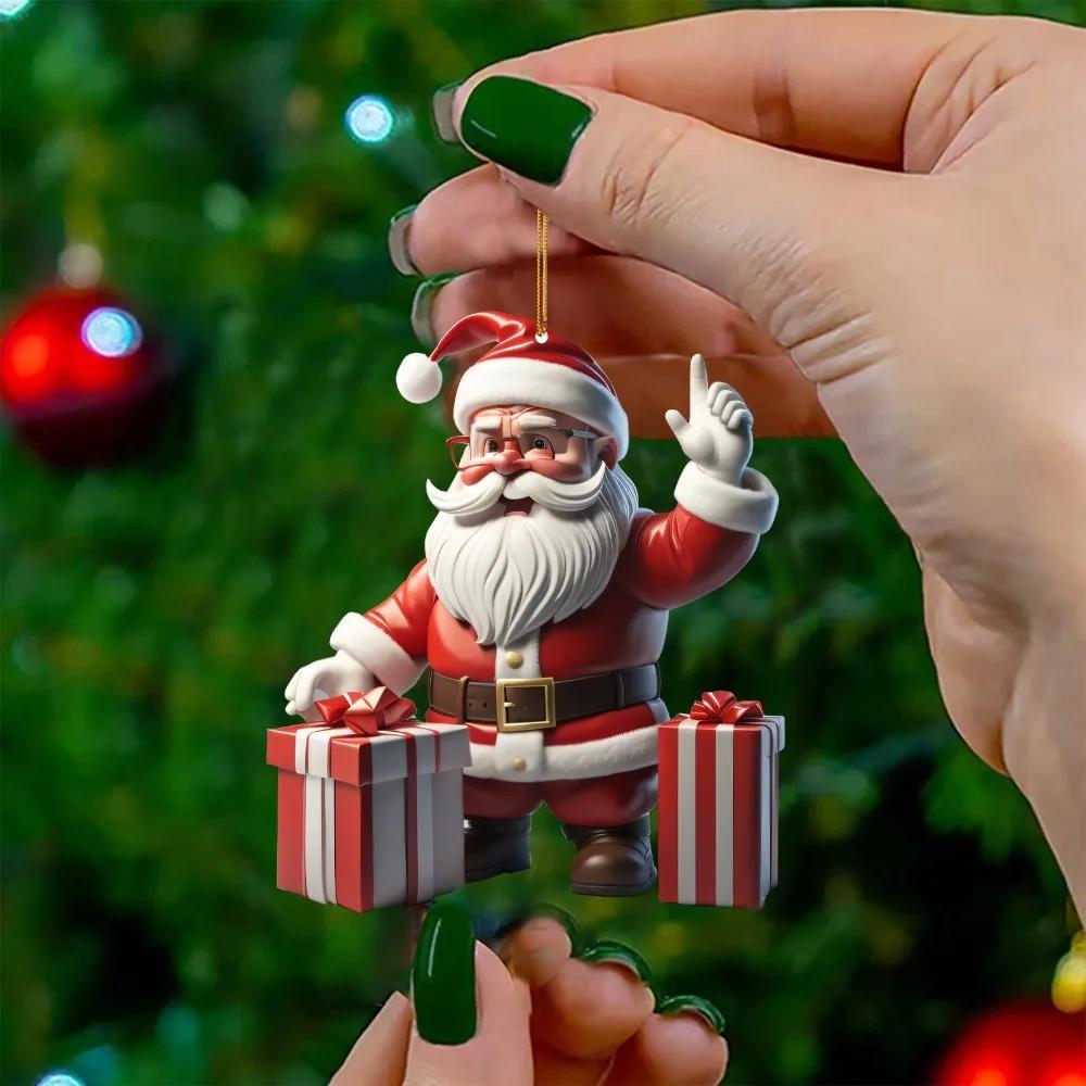 

Christmas Flat Acrylic Cartoon Car Haning Pendants Xmas Santa Claus Snowman Ornaments Merry Christmas Decor Noel Tree Hangings