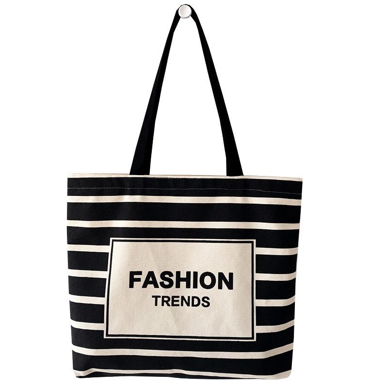 Striped Large Capacity Zipper Canvas Bag