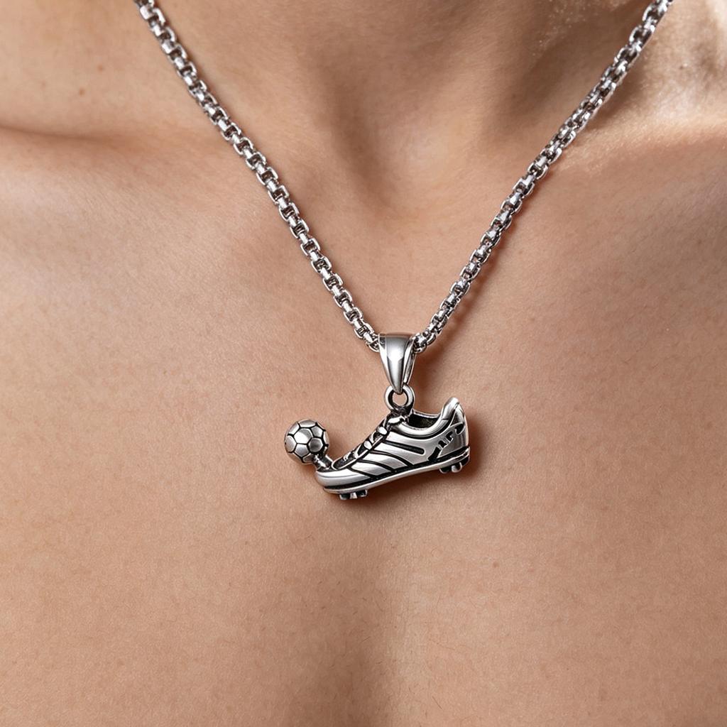 New Titanium Steel Necklace Football Shoe Jewelry Men's Pendant Street Sports Style Trendy Jewelry