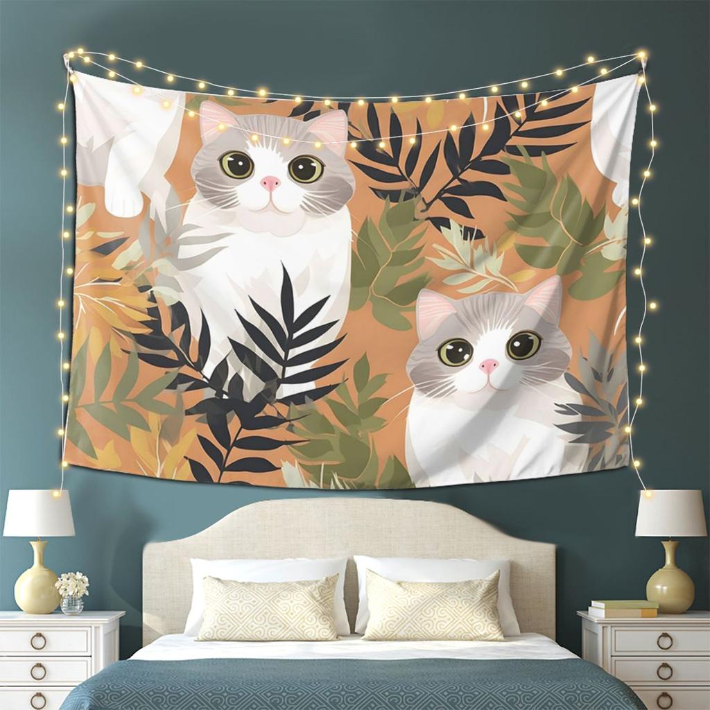 Gray Ginger And Siamese Kittens Cats Tapestry Wall Hanging Aesthetic Home Decor Tapestries for Dorm Room