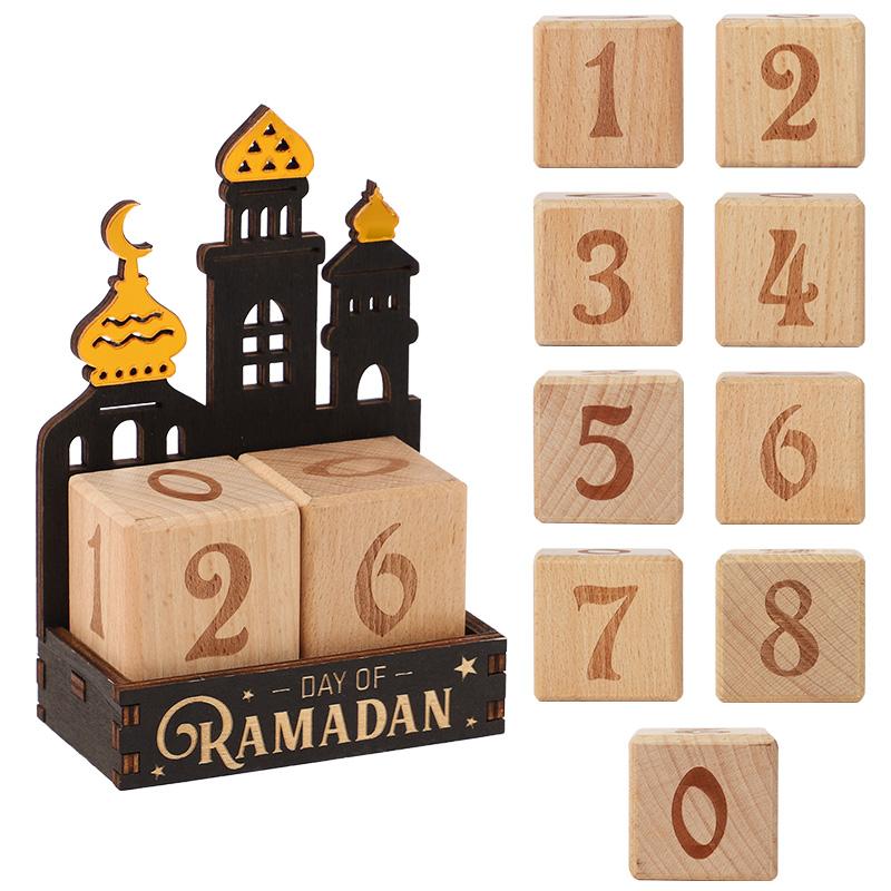 

2026 Ramadan Countdown Calendar with Wooden Blocks for Home Decoration Islamic Muslim Party Gift Eid Mubarak Table Ornaments чёрный