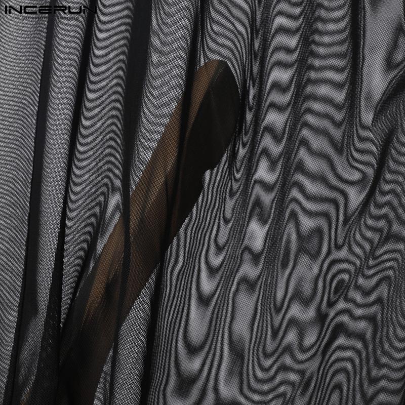 INCERUN Summer Men High Waist Transparent Pants Wide Leg Fishnet Trousers