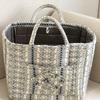 Floral Pattern Quilted Cotton Storage Basket Foldable Lightweight with Handles for Home Laundry Toy Organization