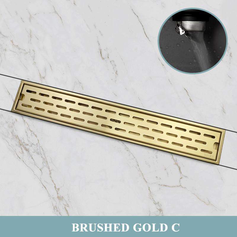 Brushed Rose Gold Floor Drain SUS304 Floor Conceal Drain 30CM/60CM Long Drainage Channel Drain for Hotel Bathroom Kitchen Floor
