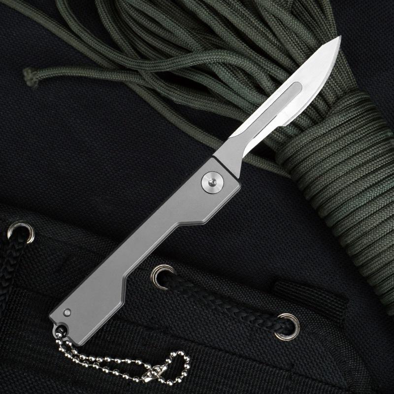 Titanium Alloy Folding Knife Scalpel Quick-Replace Pocket Knives Keychain EDC Gadgets Unboxing Cutter with 10pcs Blades EDC