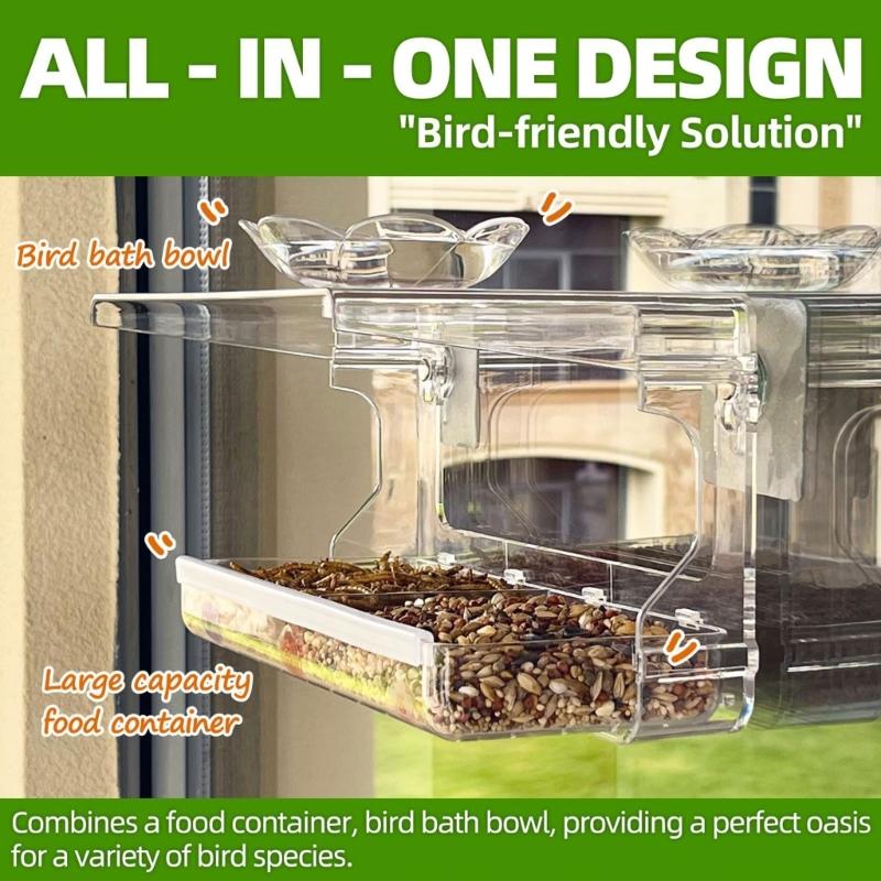 Window Feeding Tray Bird Feeders for Window Mounted Clear Wild Bird Feeders Bath Tub for Small Bird Observation