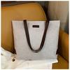Cotton and linen casual tote bags are hot-selling large-capacity portable bucket bags, fashionable and simple solid-color shoulder bags.
