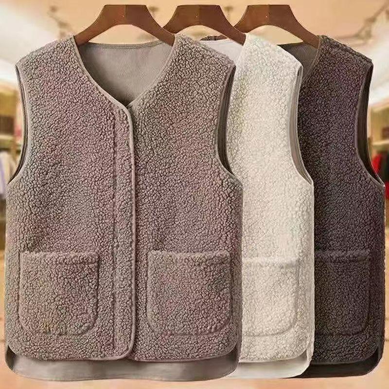 Spring, Autumn and Winter Imitation Lamb Fleece Vest Granular Fleece Vest Jacket Middle-aged and Elderly Plush Vest