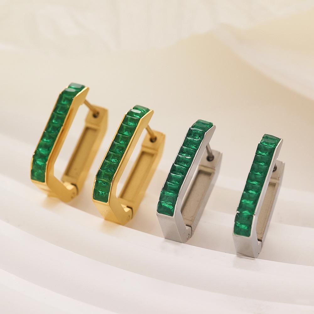 Modische Ohrringe mit Diamanten für Damen, Hochwertige, leichte Luxus-Quadratische Ohrringe mit farbigem Zirkon, vielseitig