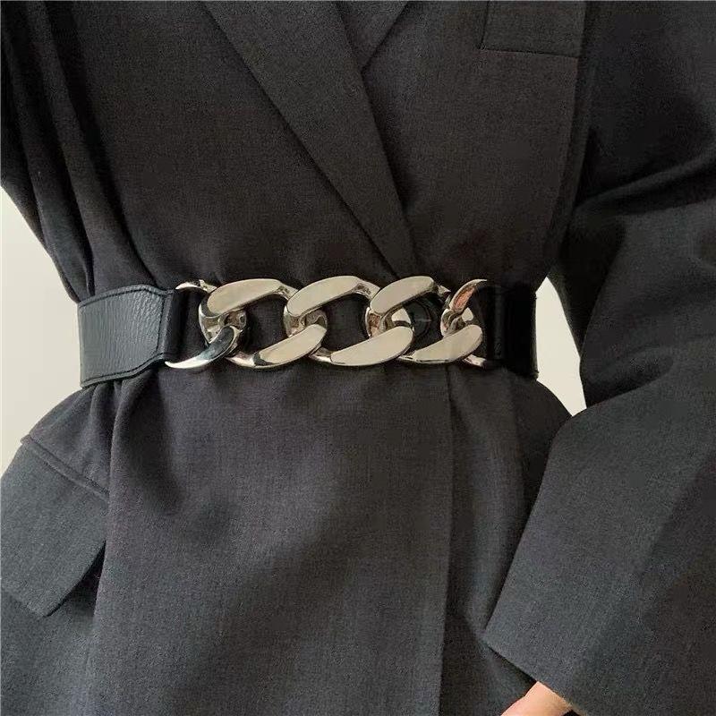 Versatile Elastic Simple Waist Belt With Gold And Silver Smooth Options Buckle