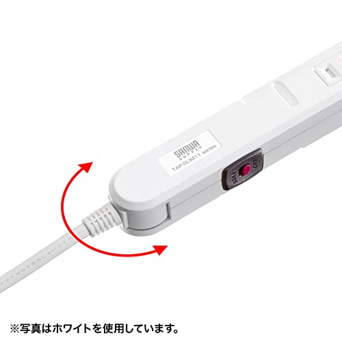 Sanwa Supply Power Strip, 11 Outlets, 2P, 2m, Slim, 180° Flexible Cord, Powerful Neo Magnet, Dust Shutter, Fixing Hook, Black, TAP-SLIM11-2BK