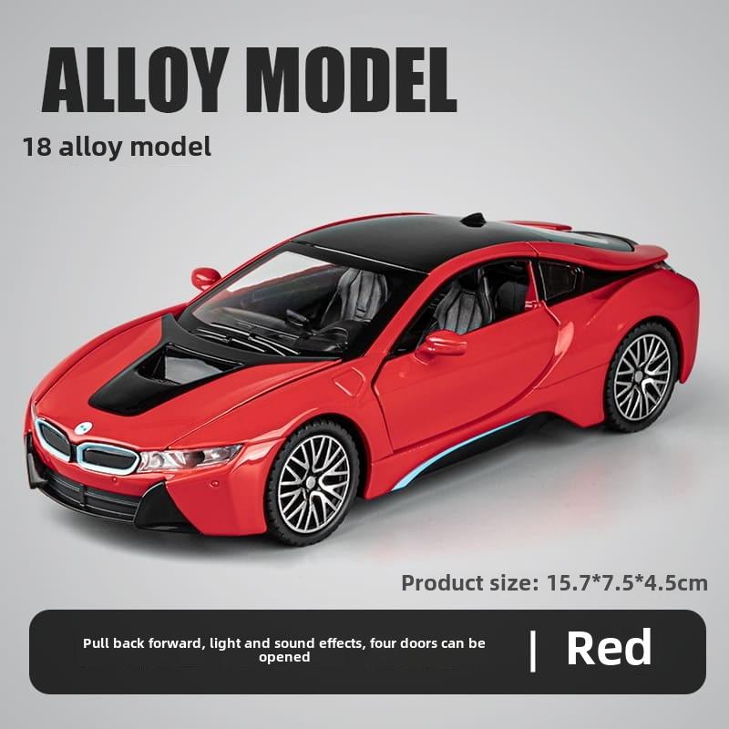 1:32 I8 Slitinový model auta Vysoká simulace Odlévaná hračka se zvukem a světlem Natahovací vozidlo Dekorace hračka Děti Chlapec Dárek Kolekce Ozdoby