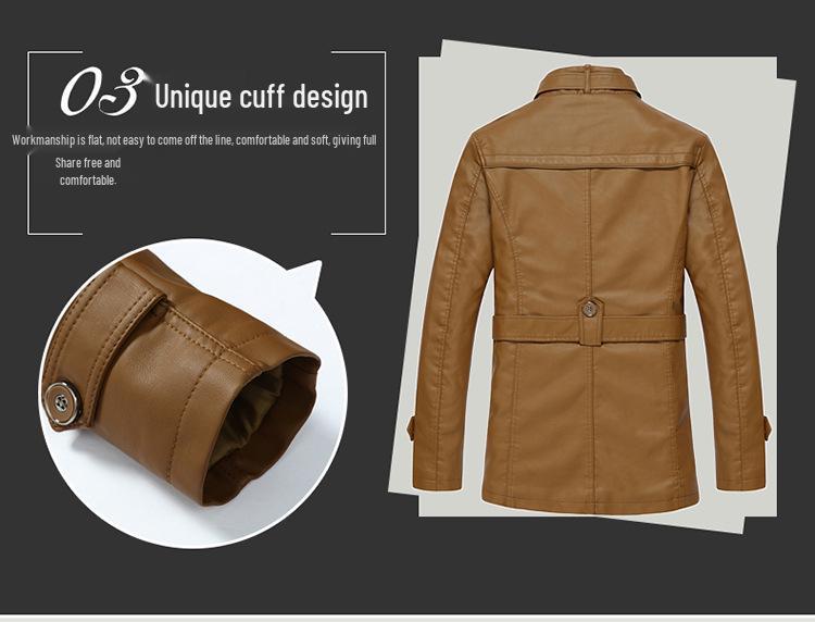 Pánská kožená bunda střední délky s fleecovou podšívkou - Hřejivý, zesílený, ležérní kardigan na zimu