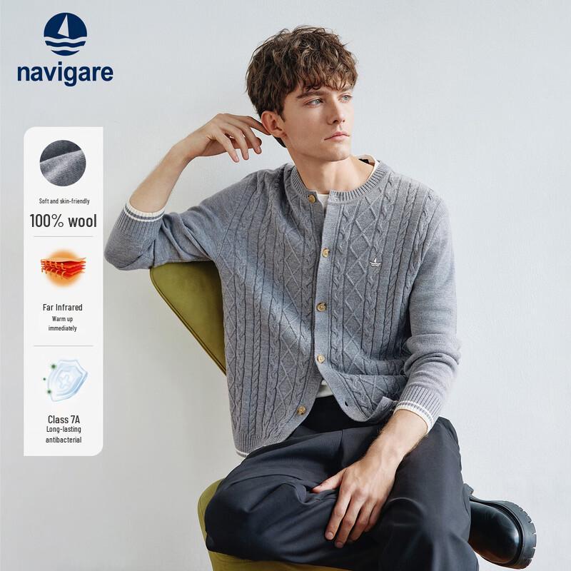 

Navigare Men s Pure Wool Cable Knit Cardigan S