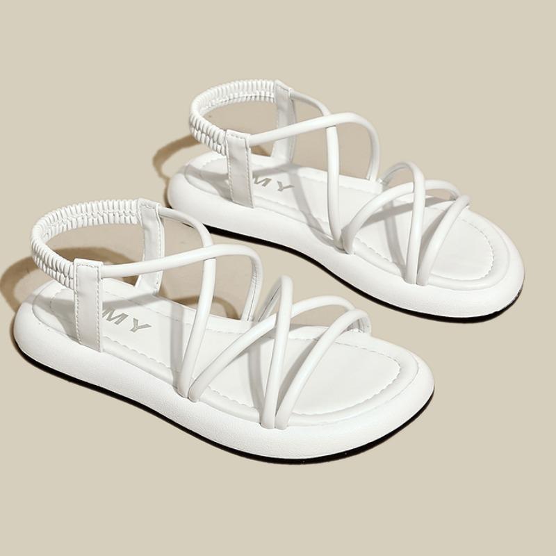 

модные женские сандалии на толстой подошве 2024 года, летние с открытым носком, эластичная лента, повседневные римские сандалии, повседневная женская обувь 40 белый