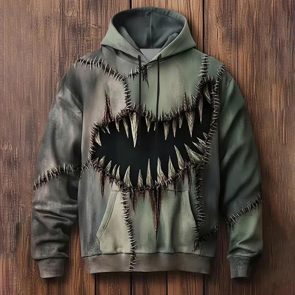 Męska bluza z kapturem na Halloween z nadrukiem i dużą kieszenią